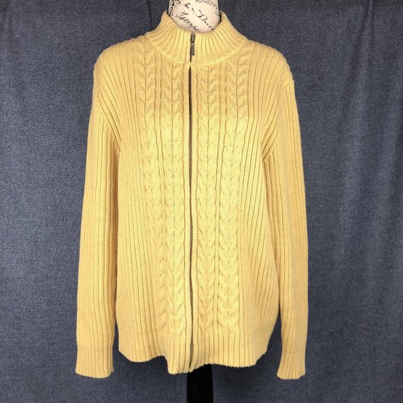 Lands' End Sweaters Vintage Lands End Pale Yellow Cable Knit